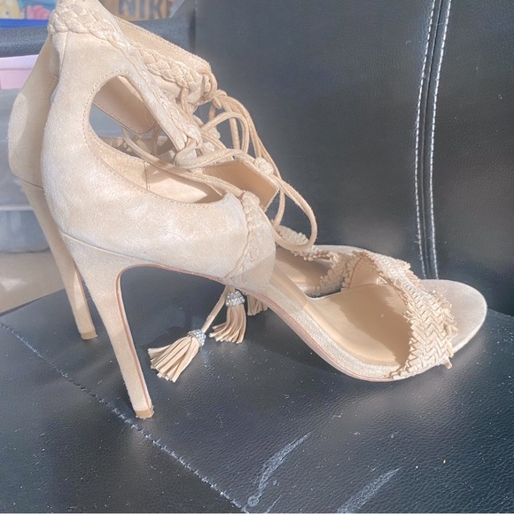 BADGLEY MISCHKA BOMBAY Stiletto Heeled Suede Sandals Nude/Cream Size 10 - Picture 7 of 13